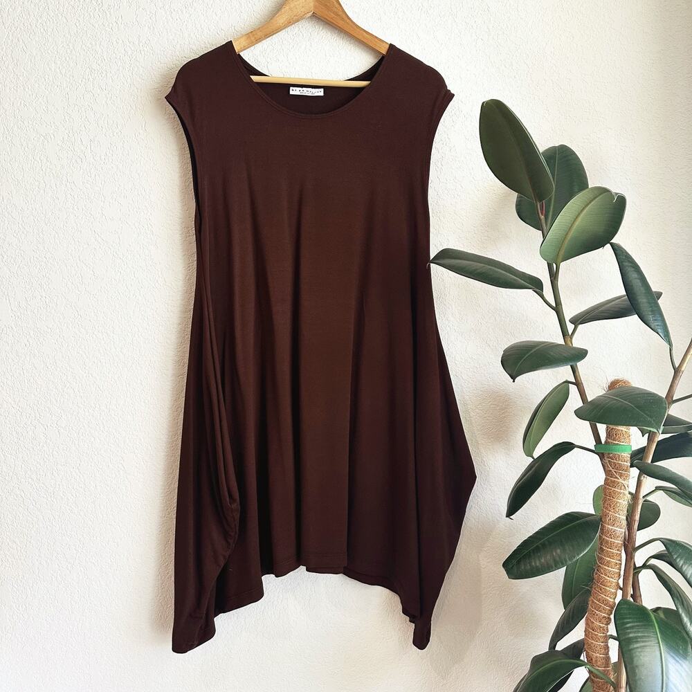 Bryn Walker Zia Rayon Tunic Dress Medium Brown Oversized Lagenlook Minimalist - Picture 2 of 10